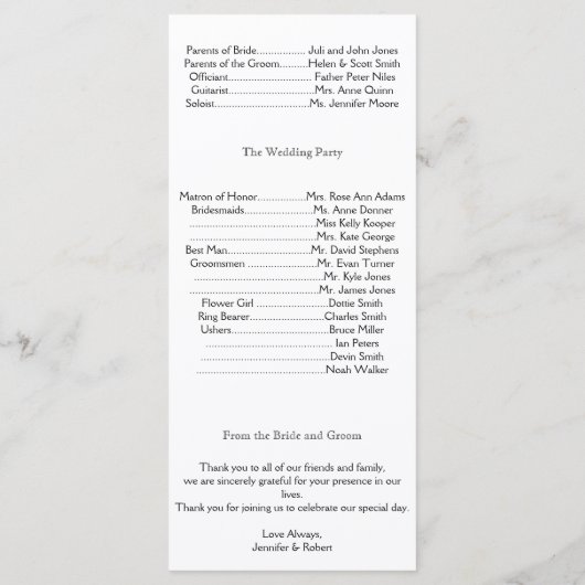 Wit Zwart en Zilver Damask Trouwprogramma Programmakaart (Achterkant)