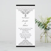 Wit Zwart en Zilver Damask Trouwprogramma Programmakaart (Staand voorkant)