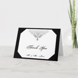 Wit Zwart en Zilver Damast Bedankkaart
