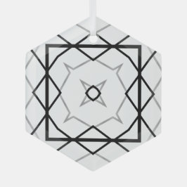 Wit Zwart en Zilver Geometrisch patroon Glas Ornament