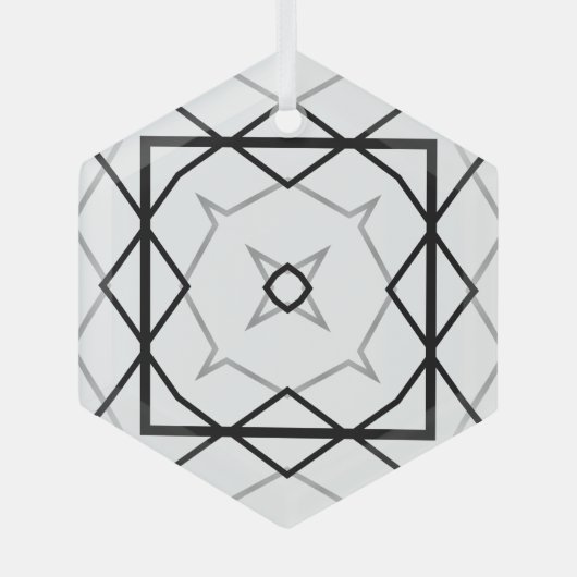 Wit Zwart en Zilver Geometrisch patroon Glas Ornament (Voorkant)