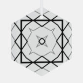 Wit Zwart en Zilver Geometrisch patroon Glas Ornament (Achterkant)