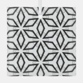 Wit Zwart en Zilver Geometrisch patroon Glas Ornament (Voorkant)
