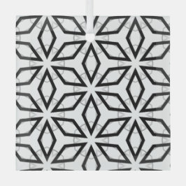 Wit Zwart en Zilver Geometrisch patroon Glas Ornament