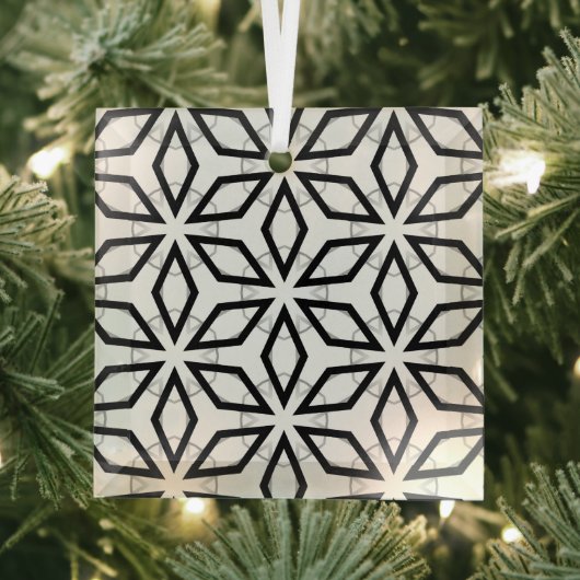 Wit Zwart en Zilver Geometrisch patroon Glas Ornament (Insitu)