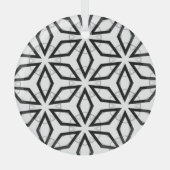 Wit Zwart en Zilver Geometrisch patroon Glas Ornament (Voorkant)