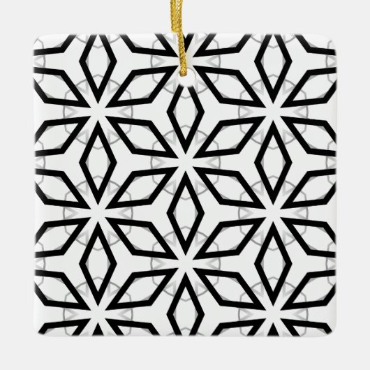 Wit Zwart en Zilver Geometrisch patroon Keramisch Ornament (Voorkant)