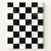 Wit Zwart en Zilver Marmeren Checkerboard Notitieboek (Achterkant)