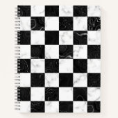Wit Zwart en Zilver Marmeren Checkerboard Notitieboek (Voorkant)