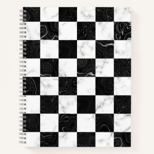Wit Zwart en Zilver Marmeren Checkerboard Notitieboek