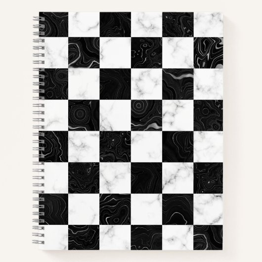 Wit Zwart en Zilver Marmeren Checkerboard Notitieboek (Voorkant)