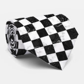 Wit Zwart en Zilver Marmeren Checkerboard Stropdas (Opgerold)