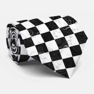 Wit Zwart en Zilver Marmeren Checkerboard Stropdas