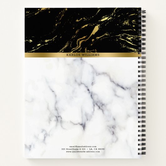 Wit & Zwart Faux Marmer combinatie Notitieboek (Achterkant)