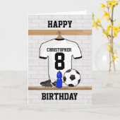 Wit Zwart Football Voetbal Jersey Happy Birthday Kaart (Gele Bloem)