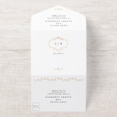 Wit Zwart Formeel Gouden Kam Monogram Bruiloft All In One Uitnodiging (Buiten)
