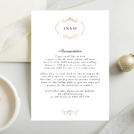 Wit Zwart Formeel Gouden Kam Monogram Bruiloft Informatiekaartje
