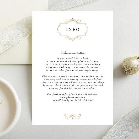 Wit Zwart Formeel Gouden Kam Monogram Bruiloft Informatiekaartje