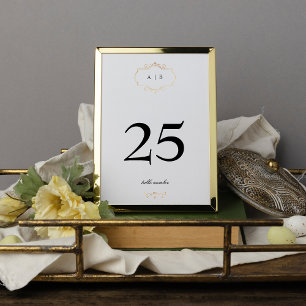 Wit Zwart Formeel Gouden Kam Monogram Bruiloft Kaart