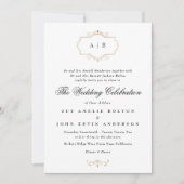 Wit Zwart Formeel Gouden Kam Monogram Bruiloft Kaart (Voorkant)