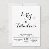 Wit & Zwart "Forty & Fabulous" 40ste verjaardag Kaart (Voorkant)