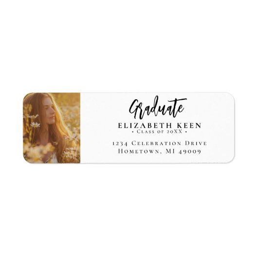 Wit & Zwart Foto Afstuderen Retouradres Etiket (Voorkant)