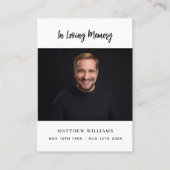 Wit zwart foto eenvoudige begrafenis gebedskaart visitekaartje (Voorkant)