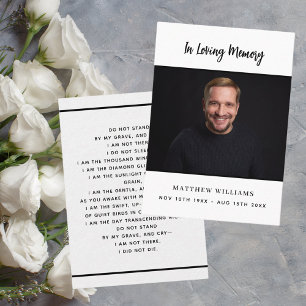 Wit zwart foto eenvoudige begrafenis gebedskaart visitekaartje