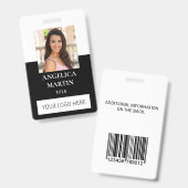 Wit Zwart Foto ID Naam Titel Barcode Verticaal Badge (Voor- en achterkant)