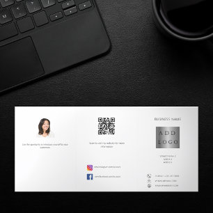 Wit zwart foto logo QR code zakelijke brochure Drieluik Kaart