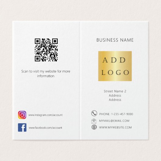 Wit zwart foto logo QR code zakelijke brochure Kaart (Buitenkant ongevouwen)