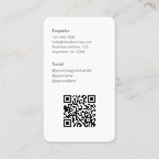 Wit / Zwart Foto Sociale QR Code Visitekaartje (Achterkant)
