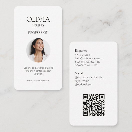 Wit / Zwart Foto Sociale QR Code Visitekaartje (Voorkant / Achterkant)