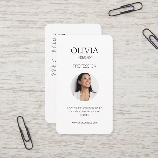 Wit / Zwart Foto Sociale QR Code Visitekaartje (Voorkant / Achterkant in situ)