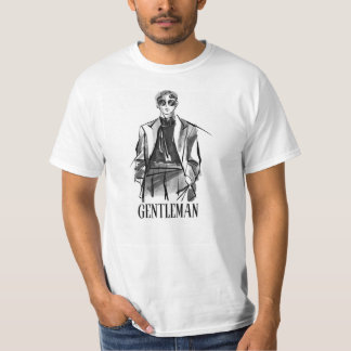 Wit Zwart Geïllustreerd Borstel Gentleman T-shirt