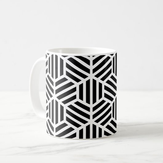 Wit Zwart Geometrisch Zeshoek Honingraat Patroon Koffiemok (Voorkant links)