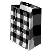 Wit & Zwart geruite vierkanten Buffalo Plaid Medium Cadeauzakje (Achterkant Gekanteld)