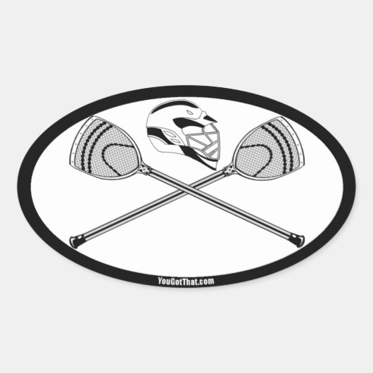 Wit/Zwart Goalie Lacrosse Sticks en Helm Ovale Sticker (Voorkant)