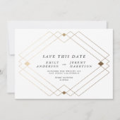 Wit & Zwart | Gold Deco lijnen opslaan de datum Aankondiging (Voorkant)