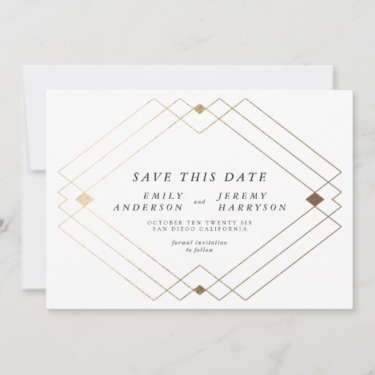 Wit & Zwart | Gold Deco lijnen opslaan de datum Aankondiging (Voorkant)
