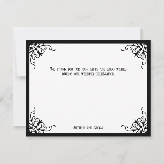 Wit Zwart Gotisch Bruiloft Bedankkaart (Achterkant)