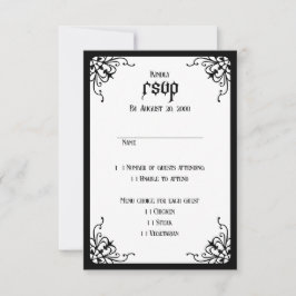 Wit Zwart Gotisch Bruiloft RSVP Kaartje