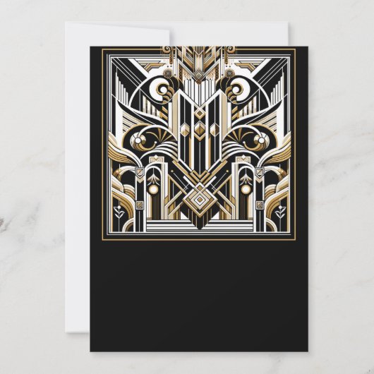 Wit Zwart Goud Art Deco Roaring 20's bruiloft Kaart (Achterkant)