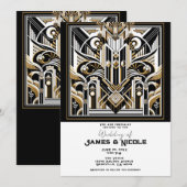 Wit Zwart Goud Art Deco Roaring 20's bruiloft Kaart (Voorkant / Achterkant)