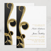 Wit Zwart Goud Chic Elegante Spiraal Bruiloft Kaart (Voorkant / Achterkant)