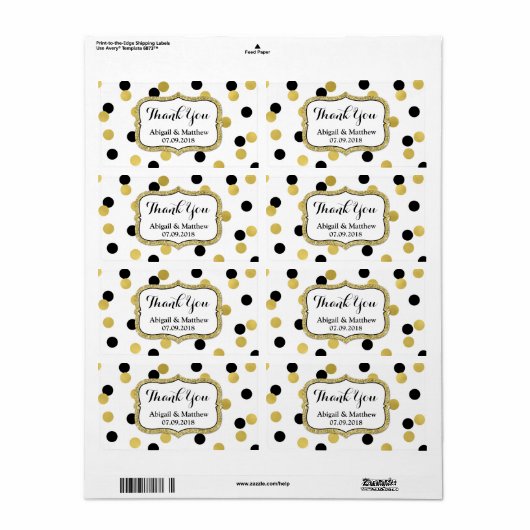 Wit Zwart Goud Confetti Bruiloft Labels (Full Sheet)