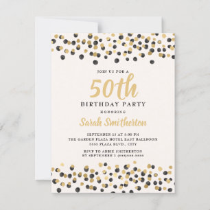 Wit Zwart Goud Confetti Glitter 50ste Verjaardag Kaart