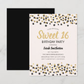Wit Zwart Goud Confetti Glitter Sweet 16 Kaart (Voorkant / Achterkant)