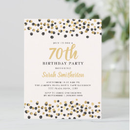 Wit Zwart Goud Confetti Glitters 70e Verjaardag Kaart