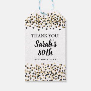 Wit Zwart Goud Confetti Verjaardag Bedankt Cadeaulabel